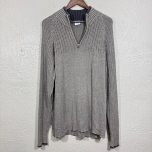 Vtg Columbia Pullover Sweater Large‎ Quarter Zip Ribbed Heavy Minimalist Neutral